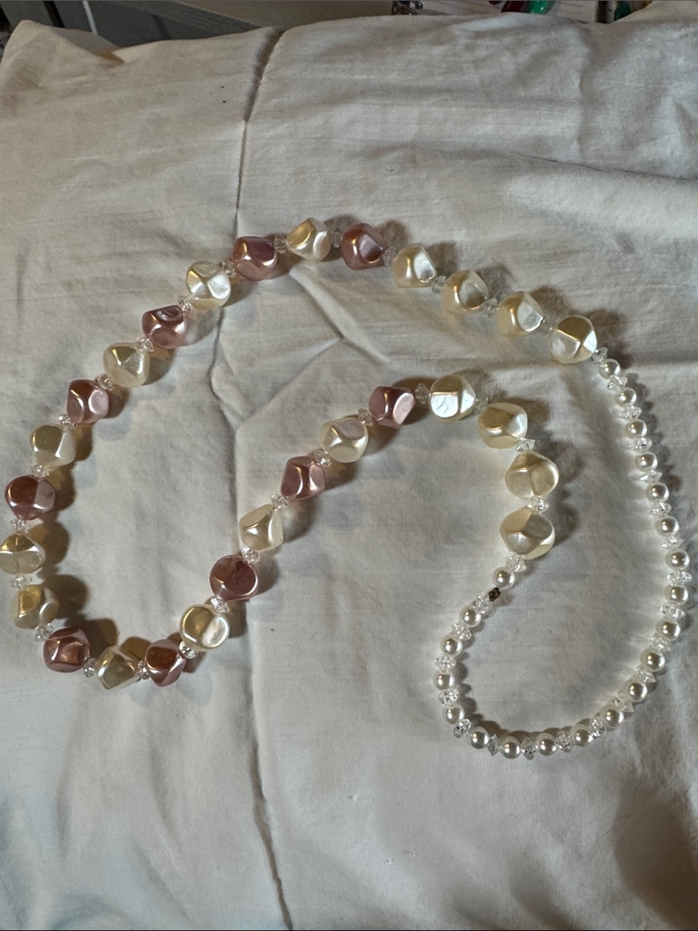 Rose Gold, Cream, & Crystal Spacer Beaded Necklace - Women's Jewelry